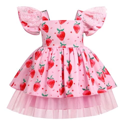 IMEKIS Toddler Strawberry Birthday Tulle Dress
