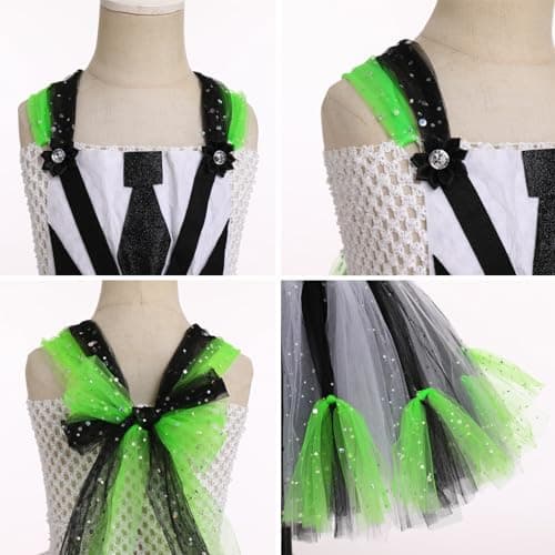 Girls Halloween Costume Black and White Striped Tulle Dress Set - Ages 2-12