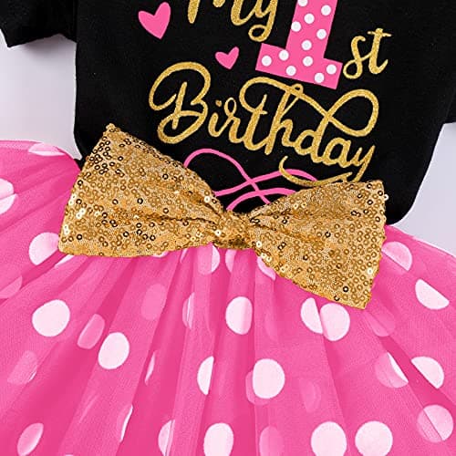 Birthday Outfit for Baby Girls: Mouse Ladybug Dress with Headband and Polka Dots Tutu Skirt Set