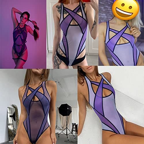 Pinwe Women's See-Through Mesh Bodysuit for Rave Festivals