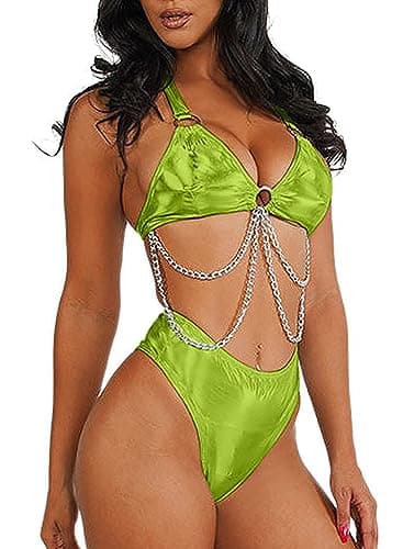 EDC Metallic Holographic Body Chain Harness Top & High Waist Bottom Festival Dance Bikini