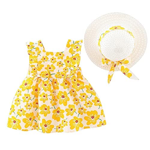 IMEKIS Toddler Girls Hawaiian Rainbow Backless Sundress & Straw Hat