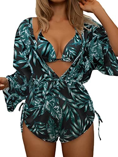 Women's 3 Piece Swimsuit Set with Sheer Mesh Cover Up