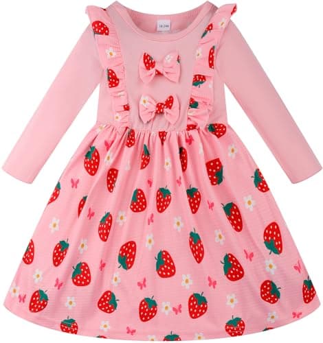 Retsugo Girls' Long Sleeve A-line Print Dress with Bowknot