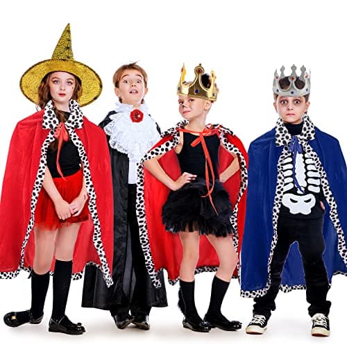 4-Pack Kids King Costume Set: Red & Blue Cape Crown Sheriff's Kids Halloween Cosplay