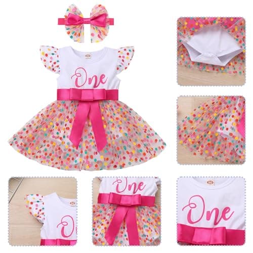 Rainbow Polka Dots Romper Princess Party Tutu Dress with Headband Cake Smash Clothes for Baby Girls