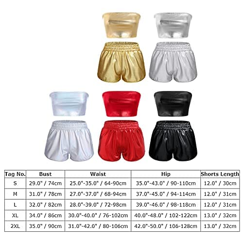 Metallic Rave Outfit for Women: Shiny Crop Top and Shorts for Music Festivals, Halloween Cosplay and Dance Clubwear