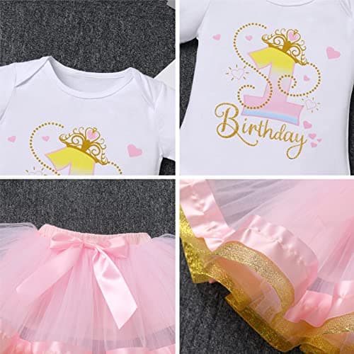 ODASDO Baby Girl 1st/2nd/3rd Birthday Party Cake Smash Tutu Set 3pcs