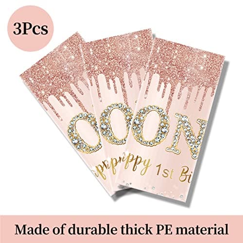 Excelloon 3 Pack Pink Rose Gold 1st Birthday Tablecloth Decorations