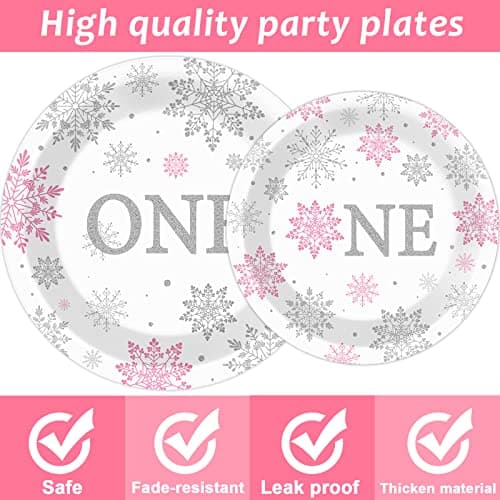 ZOIIWA Winter Onederland Snowflake Birthday Party Supplies for Baby Girls - 24 Guests