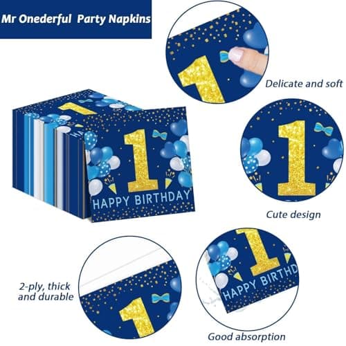 Mr Onederful Boy's 1st Birthday Blue Decorations & Tableware Kit