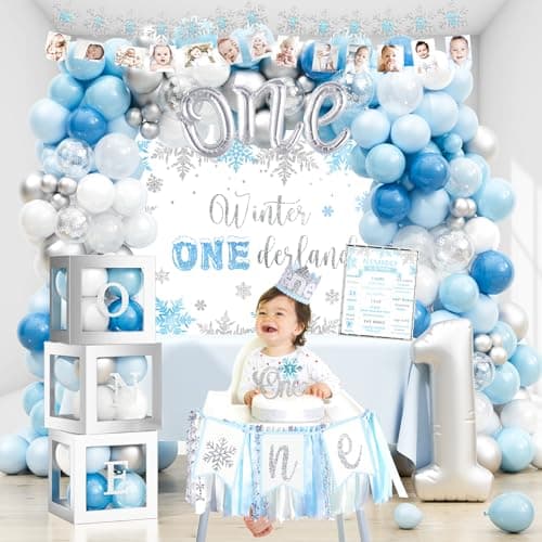 Winter Onederland Birthday Decorations for Boy, Blue Snowflake Banner Highchair Balloon