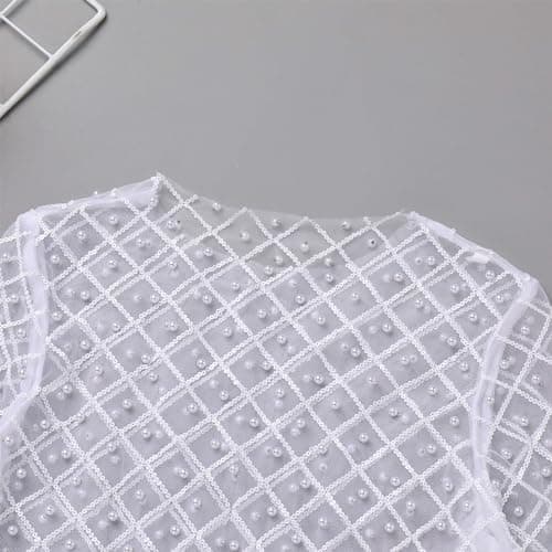 IMEKIS Sparkle Sequins Beads Sheer Mesh Crop Top for Women