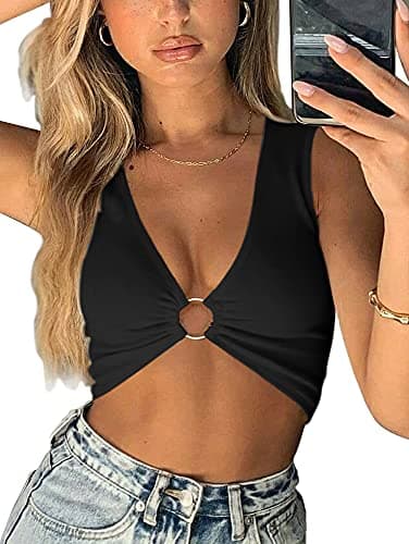 AEVZIV Women's Deep V Neck Crop Top Plunge Tank Top