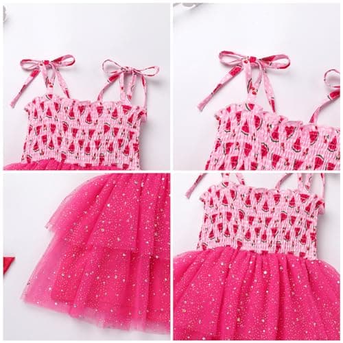 IMEKIS Toddler Girl Boho Birthday Dress & Headband Straw Melon Party Outfit