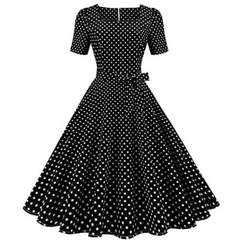 IMEKIS Womens 1950s Vintage Polka Dots Audrey Hepburn Dress