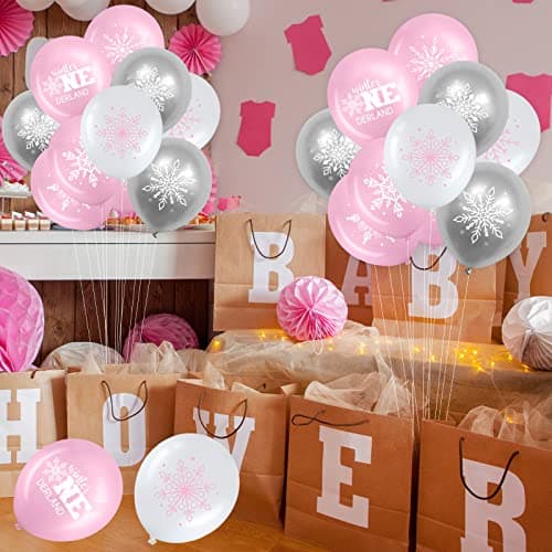 Suilung Pink, Silver, White Snowflake Balloons for Winter & Birthday Decor