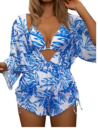 Women's 3 Piece Swimsuit Set with Sheer Mesh Cover Up
