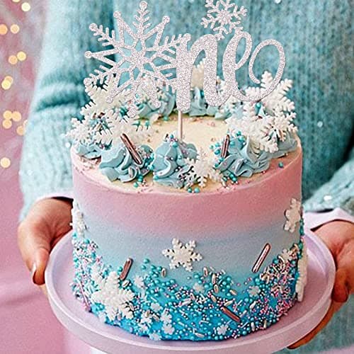 Rsstarxi 1 Pack Snowflake 1st Birthday Cake Topper Silver Glitter Party Decor