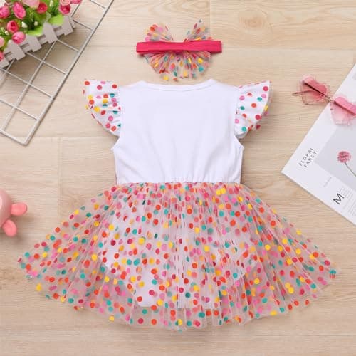 Rainbow Polka Dots Romper Princess Party Tutu Dress with Headband Cake Smash Clothes for Baby Girls