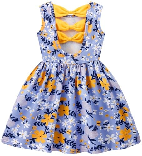 Popshion Girls' Leopard Print Sleeveless Sundress with Back Bowknot