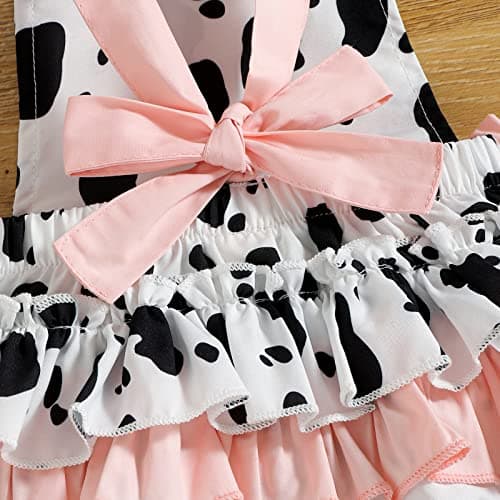 IMEKIS Newborn Cow Romper Ruffle Outfit with Headband Set