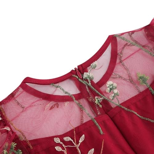 Vintage Floral Embroidered Mesh Flower Girls Swing Dress