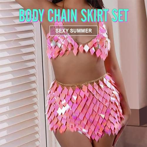 Sassy Body Chain Set with Tassel Skirt and Crop Top for Women and Girls