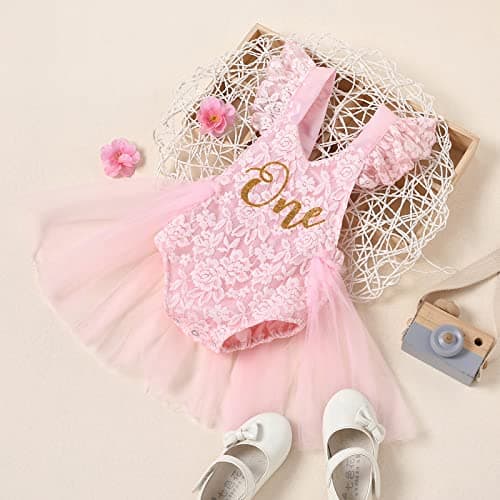 IBTOM CASTLE Baby Girl Boho One-Ruffle Lace Romper Tutu Dress for 1st Birthday Photoshoot
