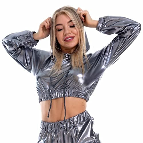 Ypser holographic crop top hoodies for women