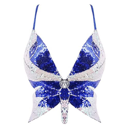 Glitter Sequin Butterfly Crop Top for Women