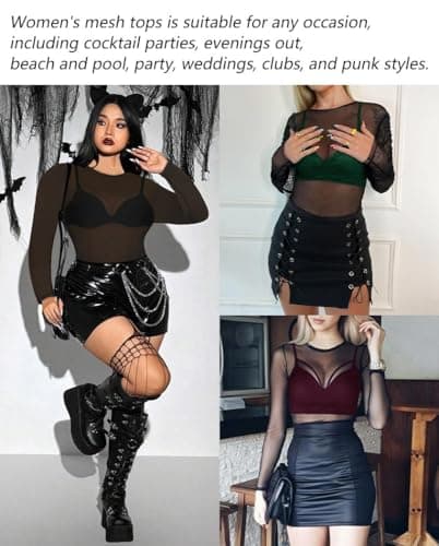 Women's Long Sleeve Bodycon Sheer Blouse See Through Mesh Top