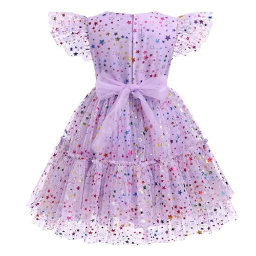 ODOLDI Shiny Rainbow Stars Sequin Dress for Girls Toddler Birthday Party