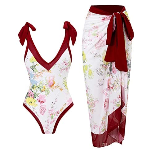 IMEKIS Women’s Floral Print Bikini Set with Wrap Skirt