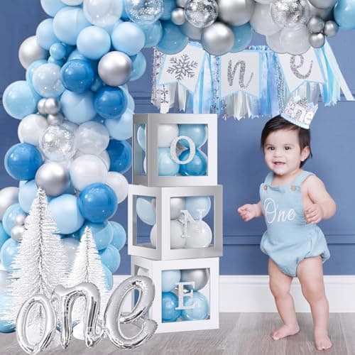 Winter Onederland Birthday Decorations for Boy, Blue Snowflake Banner Highchair Balloon
