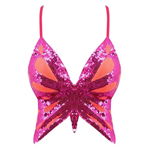 Glitter Sequin Butterfly Crop Top for Women