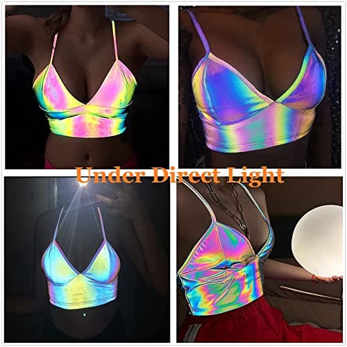 Giovacker Women's V-Neck Sparkle Sequined Crop Top Tank Vest