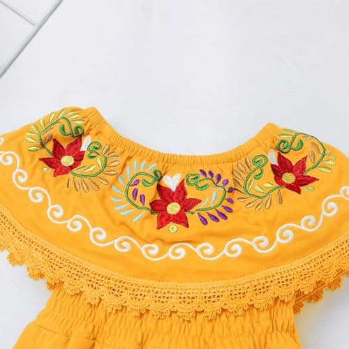 Traditional Mexican Embroidered Floral Dress for Toddler Girls