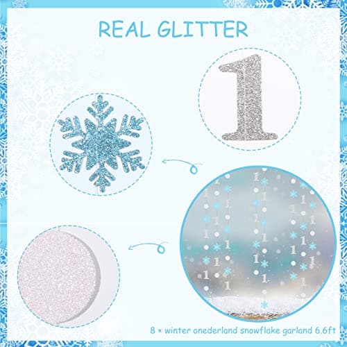 Fangleland Blue Glitter Snowflake First Birthday Garland