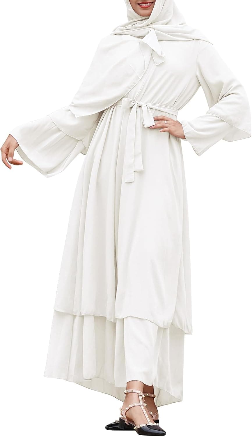Women Muslim Abaya Chiffon Long Sleeve Maxi Dress Loose Full Cover East Arabian Robe Dubai Islamic Prayer Clothes