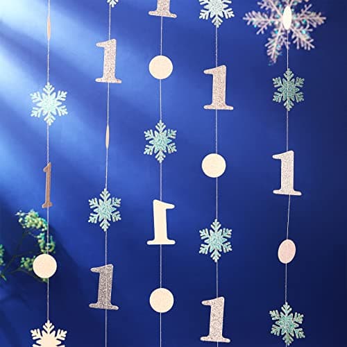 Fangleland Blue Glitter Snowflake First Birthday Garland