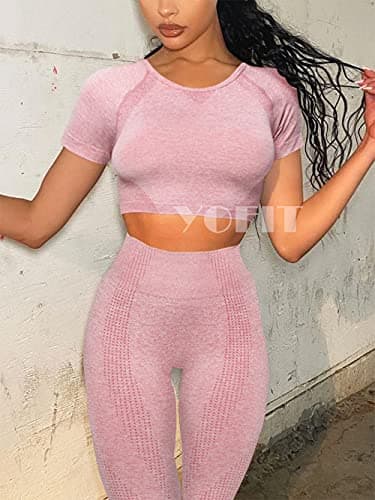 YOFIT Women's Seamless High-Waist Yoga Leggings & Long Sleeve Crop Top Set