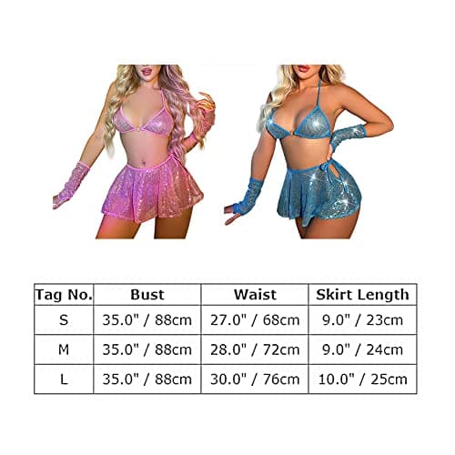 IMEKIS Metallic Rave Outfit for Women - Shiny Crop Top Bra Skirt Swimsuit Costume for Music Festivals and Halloween Cosplay