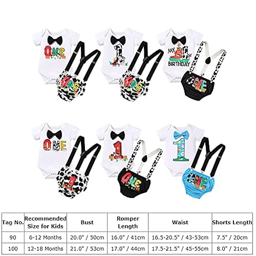 IMEKIS Baby Boys Farm Animals 1st Birthday Cake Smash Outfit with Suspenders Shorts