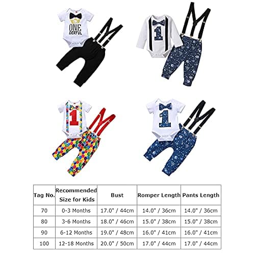 Space Theme Baby Boy 1st Birthday Outfit Set - Romper, Suspenders, Pants