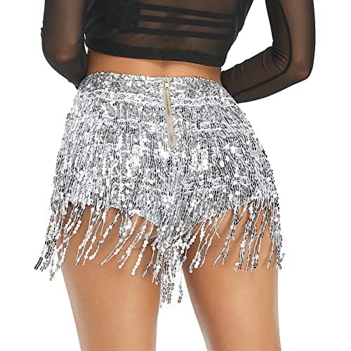 Fenyong Women's Sequins Tassel Skirts for Rave Festivals