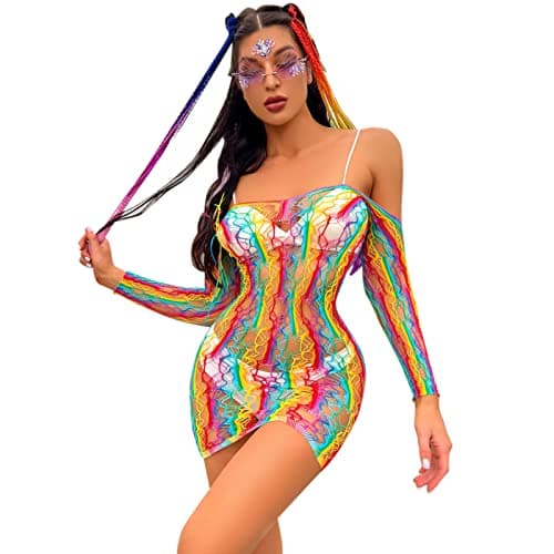 ZGMYC Women Rave Mesh Bikini Cover Ups & Mini Skirt Outfit