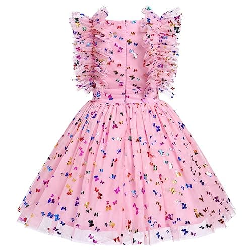 IBTOM CASTLE Girls' Butterfly Daisy Polka Dots Tulle Birthday Dress