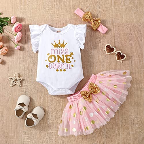 Fifiilyty Baby Girl 1st Birthday Outfit: Printed One-Piece Top + Ballet Skirt + Headband