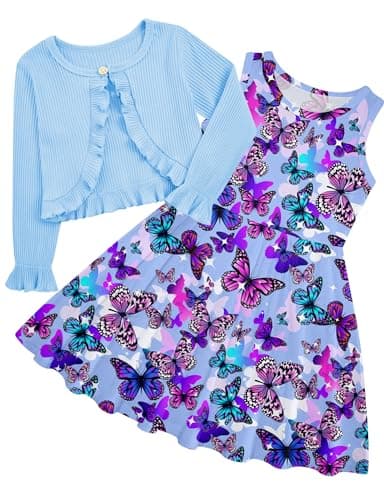 Goodstoworld Toddler Girl Fall Outfits: Sleeveless Dresses & Long Sleeve Cardigan 2-8T